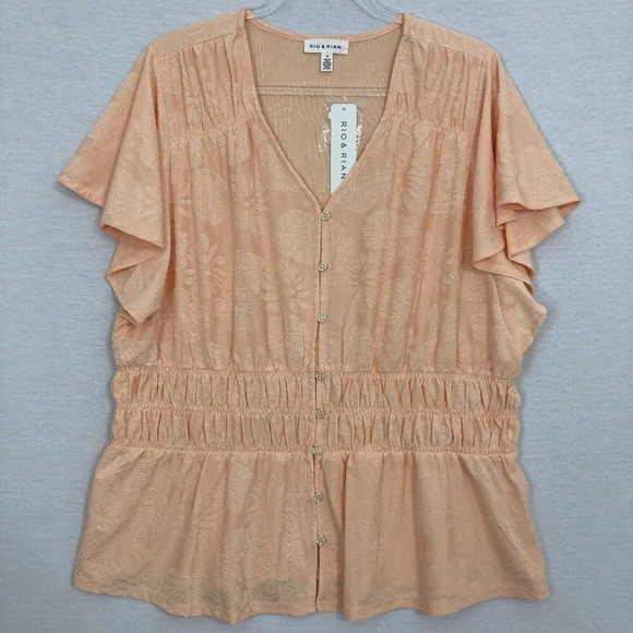 New Rio & Rian Light Orange Flutter Sleeve Stretch Smock Detail Blouse size 2X - Picture 1 of 9